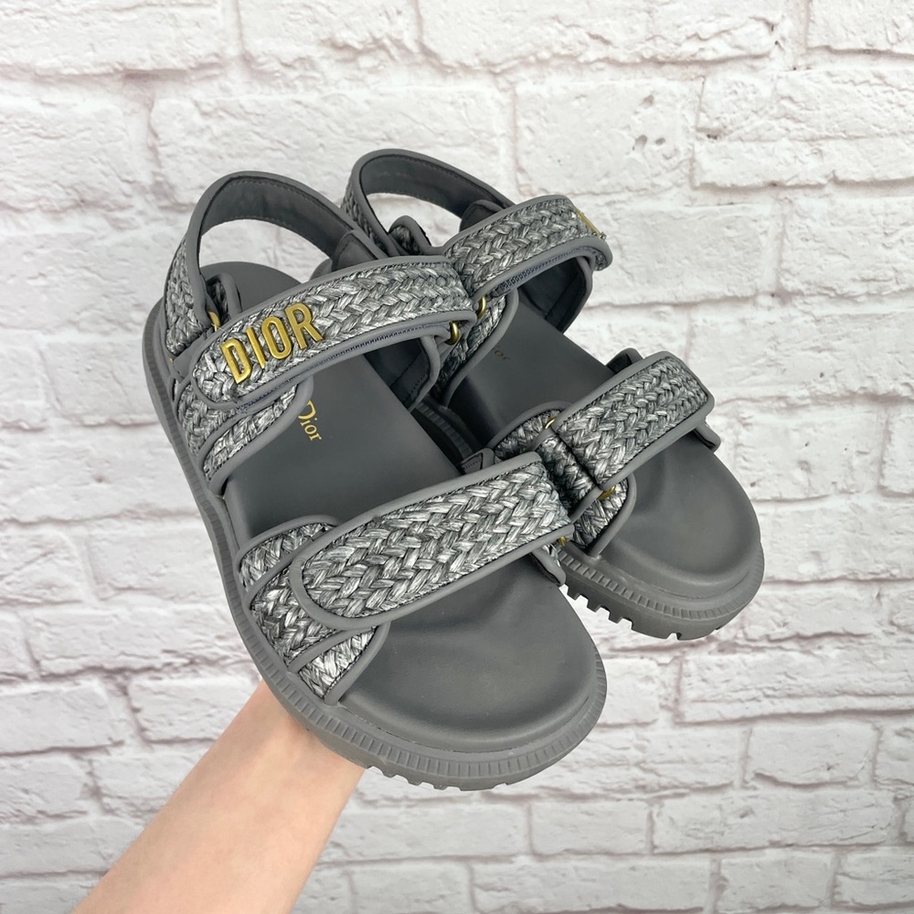 Dior Dioract Blue Raffia Jute Woven Slingback Sandals Size 38